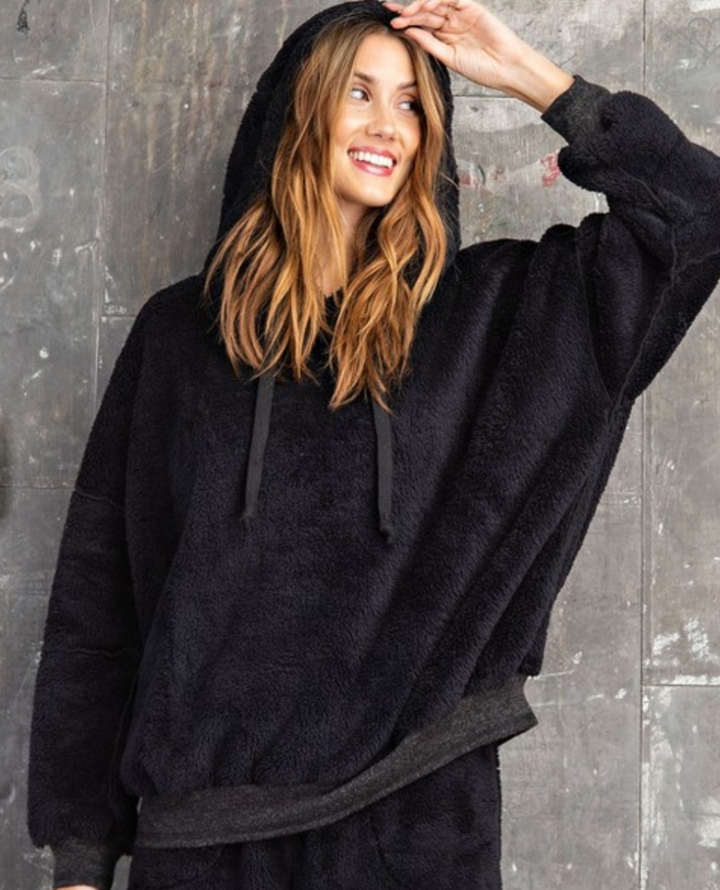 Black, Thick, Sherpa, Teddy, Hoodie
